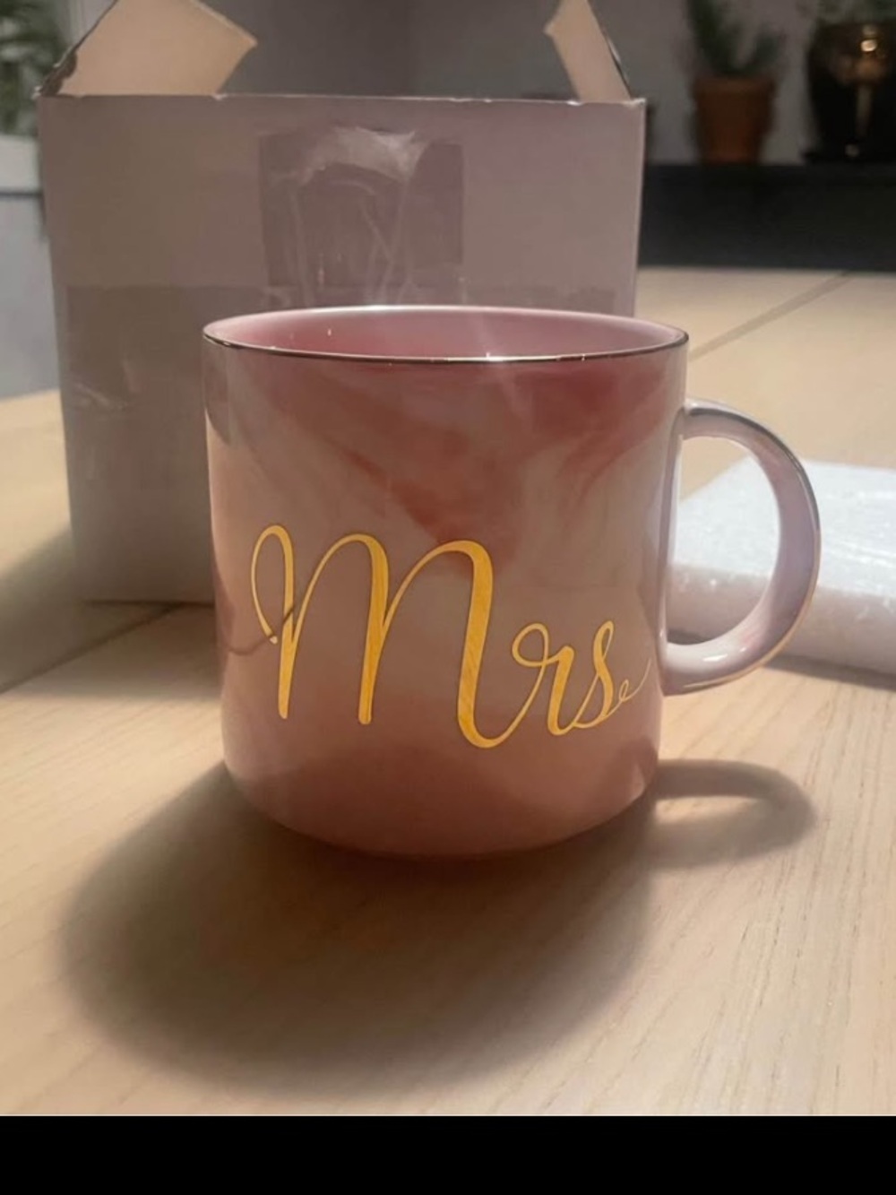 Bride Cup Pink Marble "Mrs." Mug with Gold Script bridal coffee mug